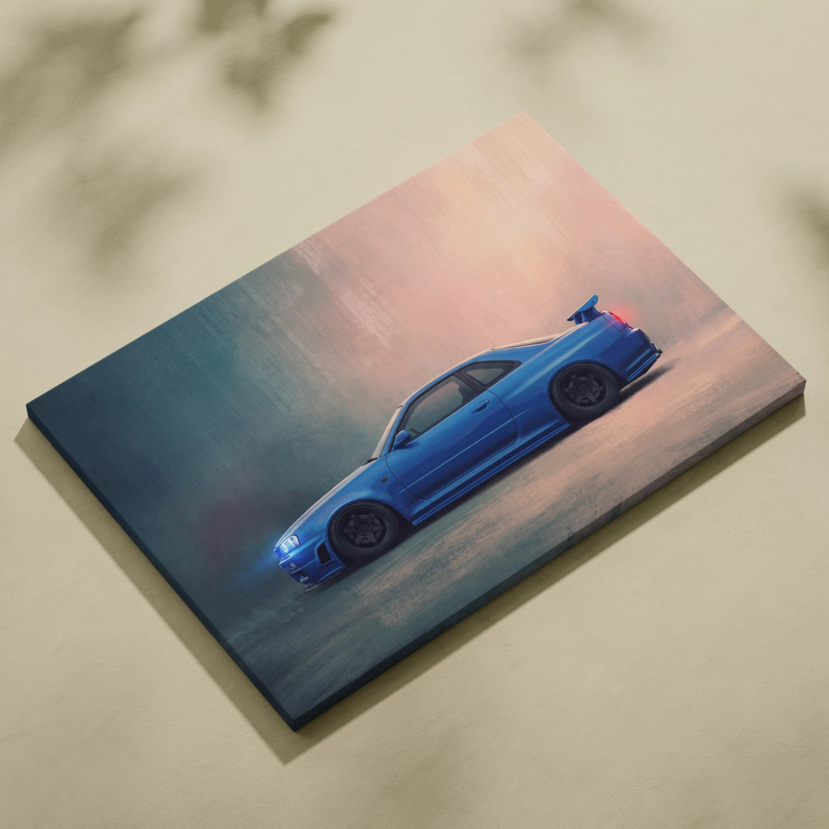 Nissan Skyline GT-R R34 Inspired Automotive Wall Art - Blue JDM Sports Car Painting for Home Decor