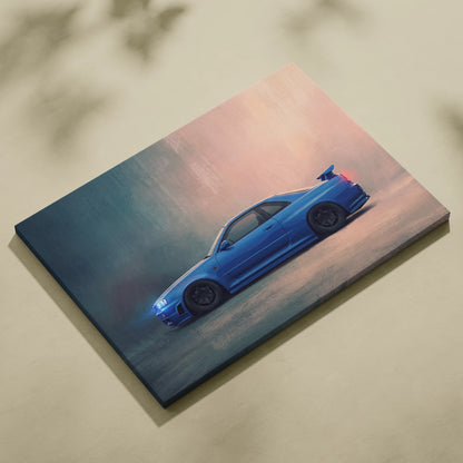 Nissan Skyline GT-R R34 Inspired Automotive Wall Art - Blue JDM Sports Car Painting for Home Decor