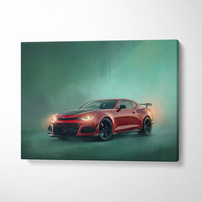 Red and black chevrolet camaro zl1 inspired canvas art with glossy finish performance tuner wall decor for bedroom