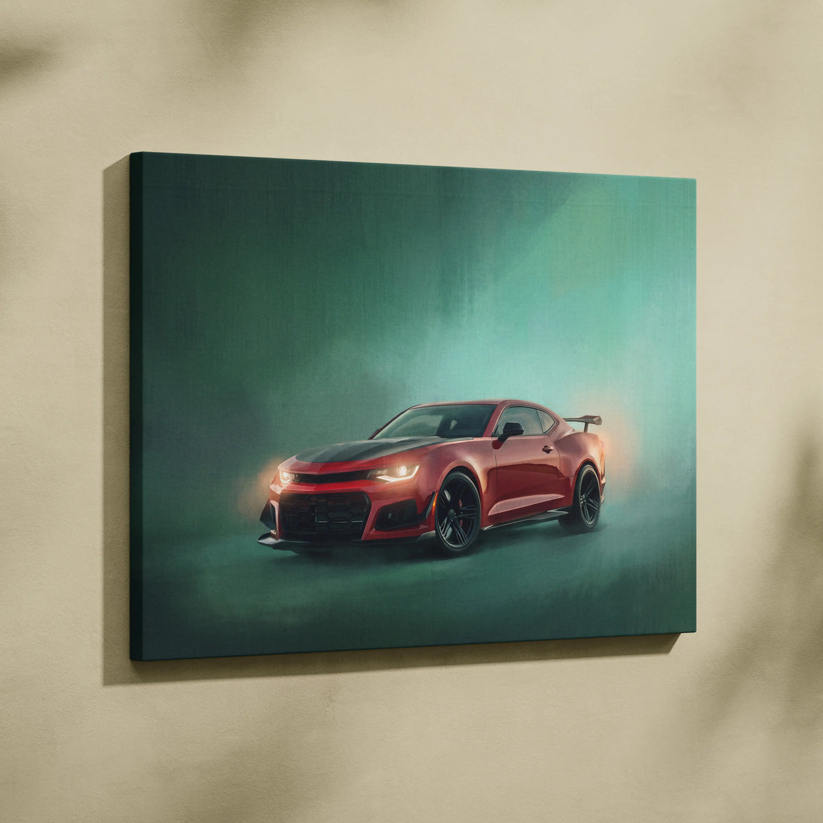Red and black Chevrolet Camaro ZL1 canvas print performance tuner automotive wall art for bedroom decor