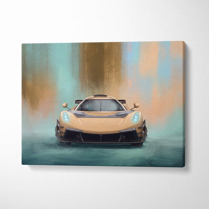 A sleek tan koenigsegg jesko attack hypercar with glowing blue headlights on a luxury supercar canvas print