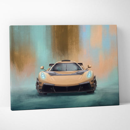 A sleek tan koenigsegg jesko attack hypercar with glowing blue headlights on a luxury supercar canvas print
