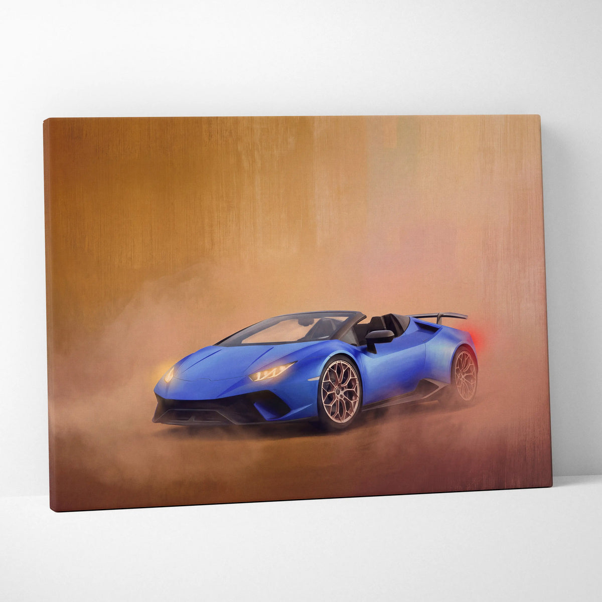 Blue Lamborghini Huracán Spyder convertible luxury supercar canvas print wall art for automotive decor