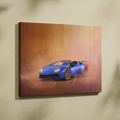 Blue lamborghini huracán spyder inspired luxury supercar canvas print featuring a convertible design wall art