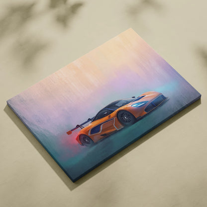 Orange mclaren 720s gt3 inspired supercar painting on canvas custom car wall art print for home decor