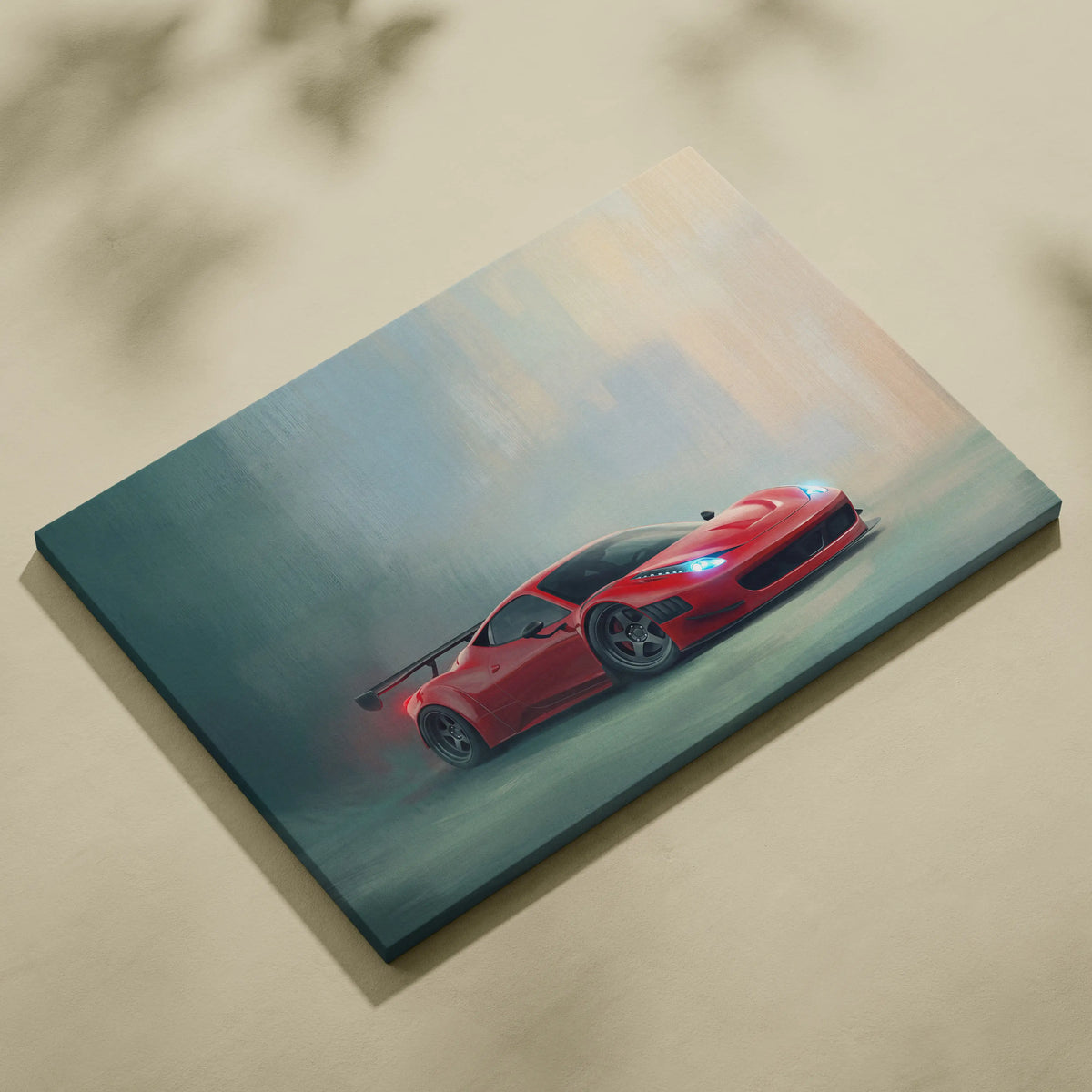 Vibrant red ferrari 458 italia dynamic motion canvas painting luxury supercar automotive wall art print