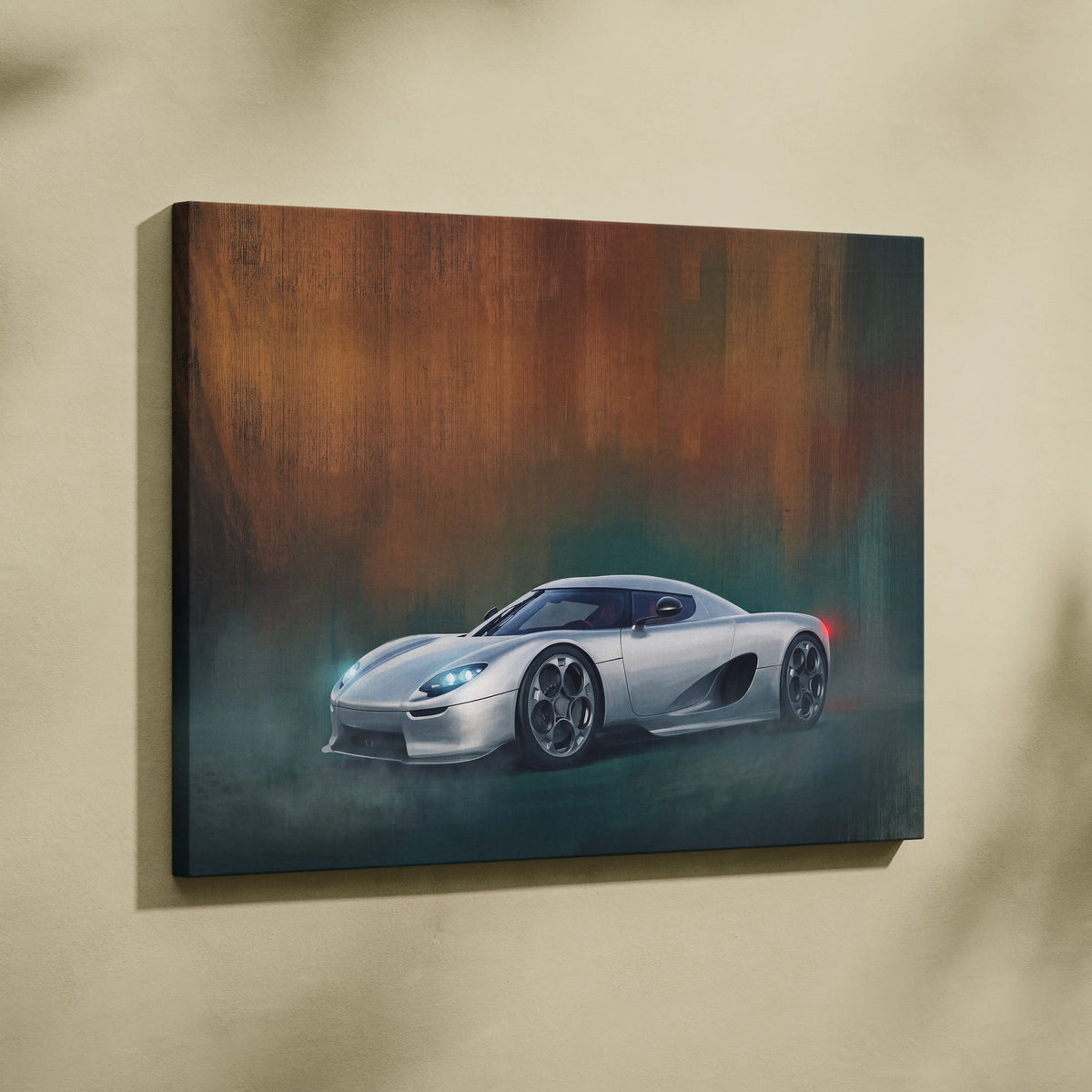 Silver koenigsegg agera rs sports car dynamic atmospheric painting on canvas custom car wall art print