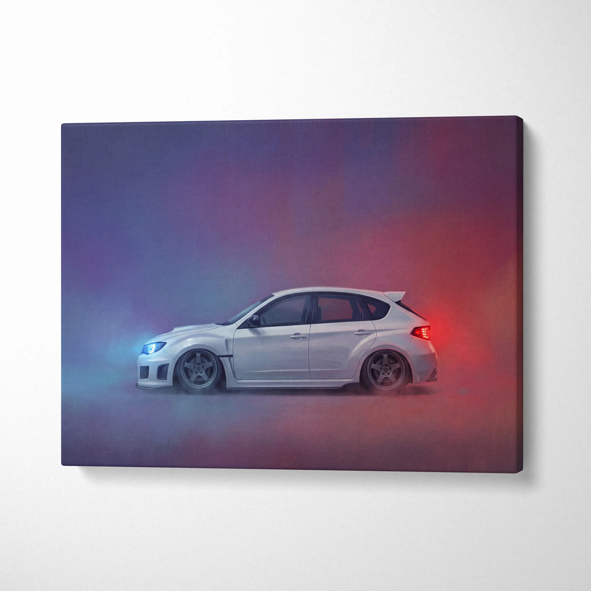 Subaru WRX Hatchback Inspired Canvas Art - Rally Racing Vehicle Canvas Painting for Home Decor
