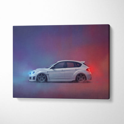 Subaru WRX Hatchback Inspired Canvas Art - Rally Racing Vehicle Canvas Painting for Home Decor