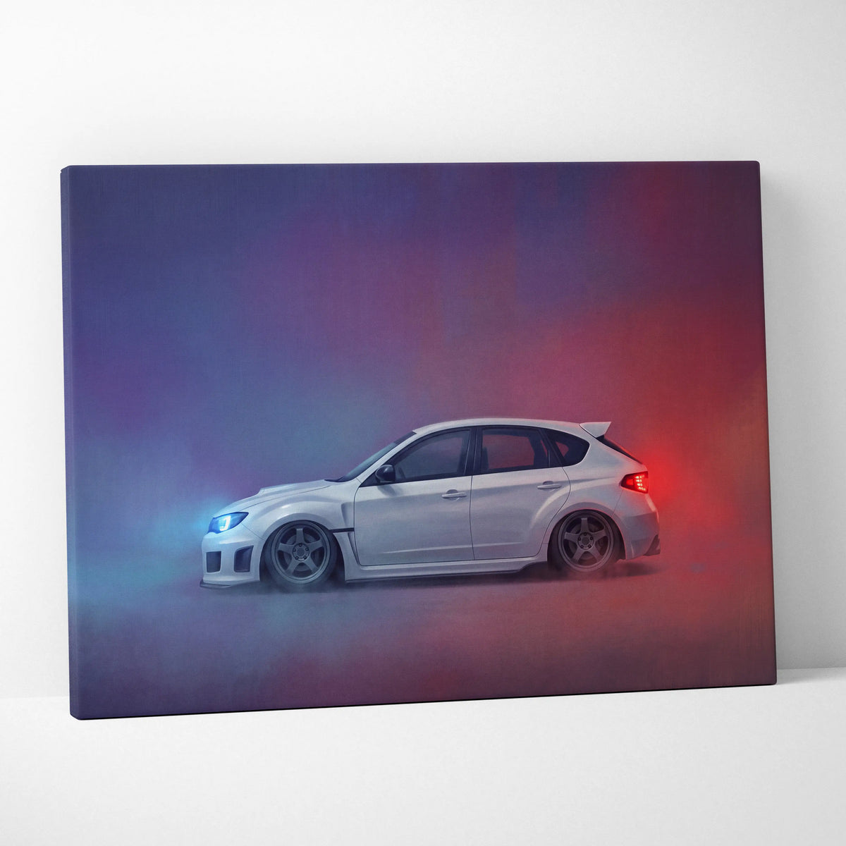 Subaru WRX Hatchback Inspired Canvas Art - Rally Racing Vehicle Canvas Painting for Home Decor
