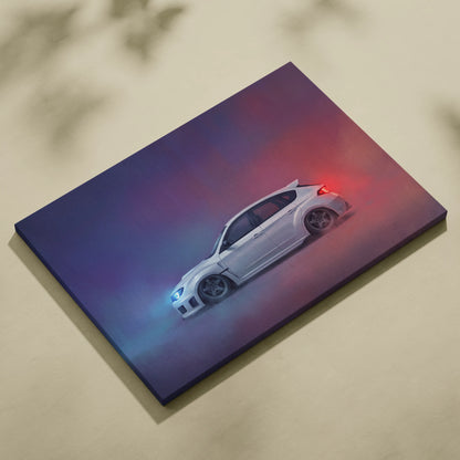 Subaru WRX Hatchback Inspired Canvas Art - Rally Racing Vehicle Canvas Painting for Home Decor