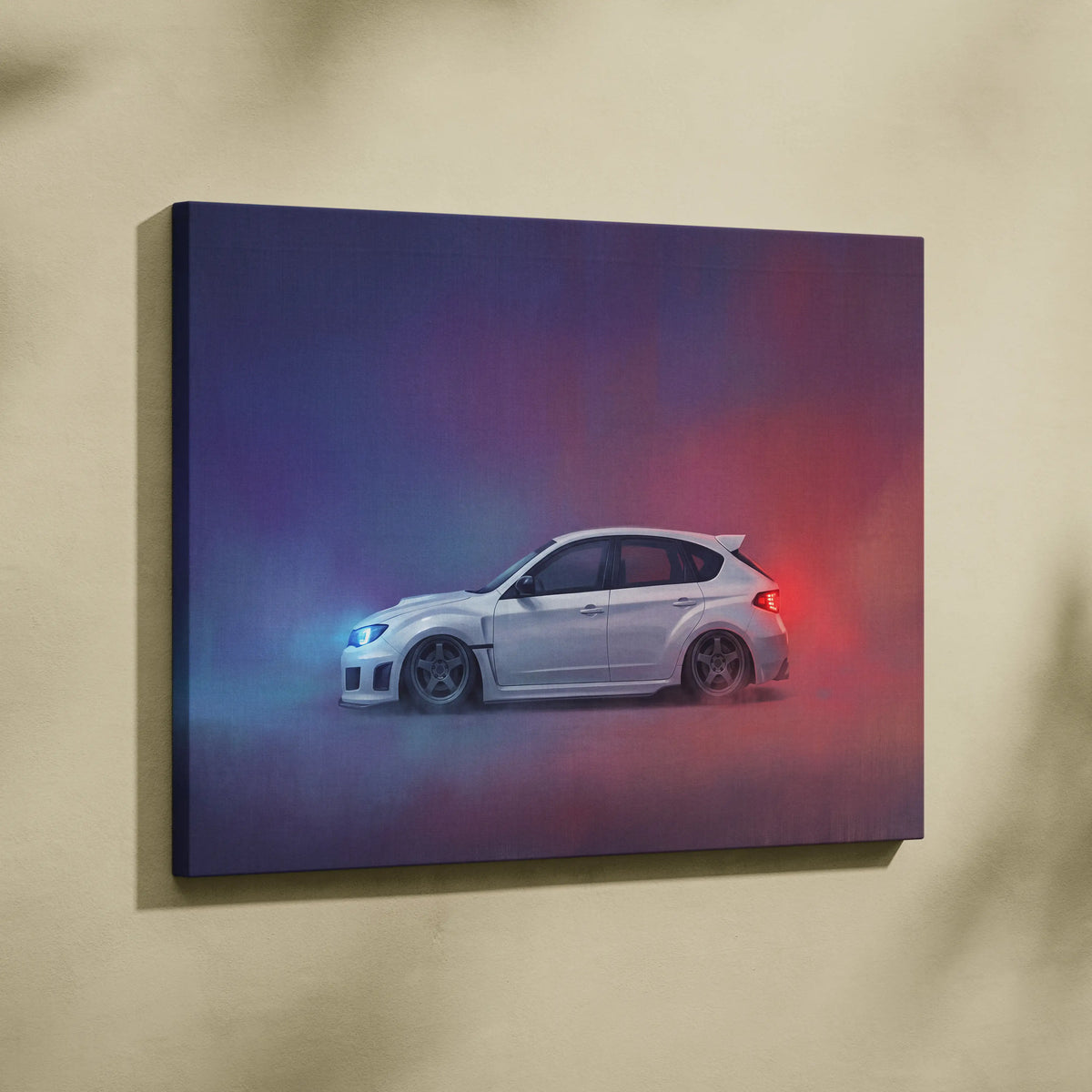 Subaru WRX Hatchback Inspired Canvas Art - Rally Racing Vehicle Canvas Painting for Home Decor