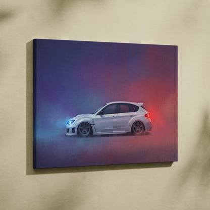 Subaru WRX Hatchback Inspired Canvas Art - Rally Racing Vehicle Canvas Painting for Home Decor