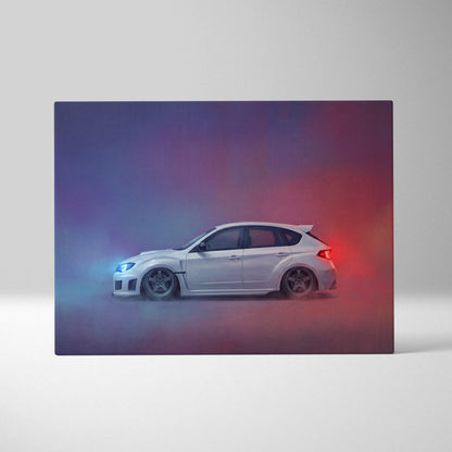 Subaru WRX Hatchback Inspired Canvas Art - Rally Racing Vehicle Canvas Painting for Home Decor