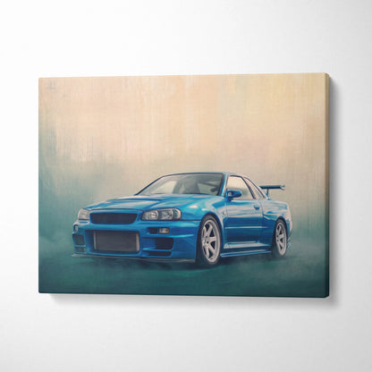 Nissan Skyline GT-R R34 Inspired Car Wall Art - Blue JDM Motorsport Canvas Print