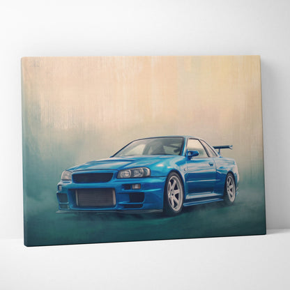 Nissan Skyline GT-R R34 Inspired Car Wall Art - Blue JDM Motorsport Canvas Print