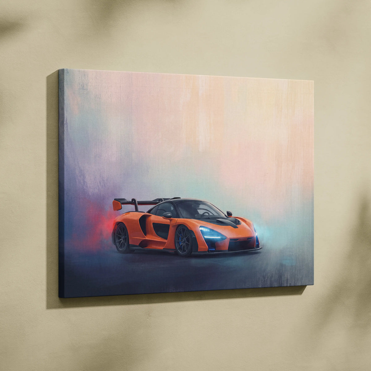 Orange mclaren senna sports car painting on canvas premium automotive wall decor for car enthusiasts