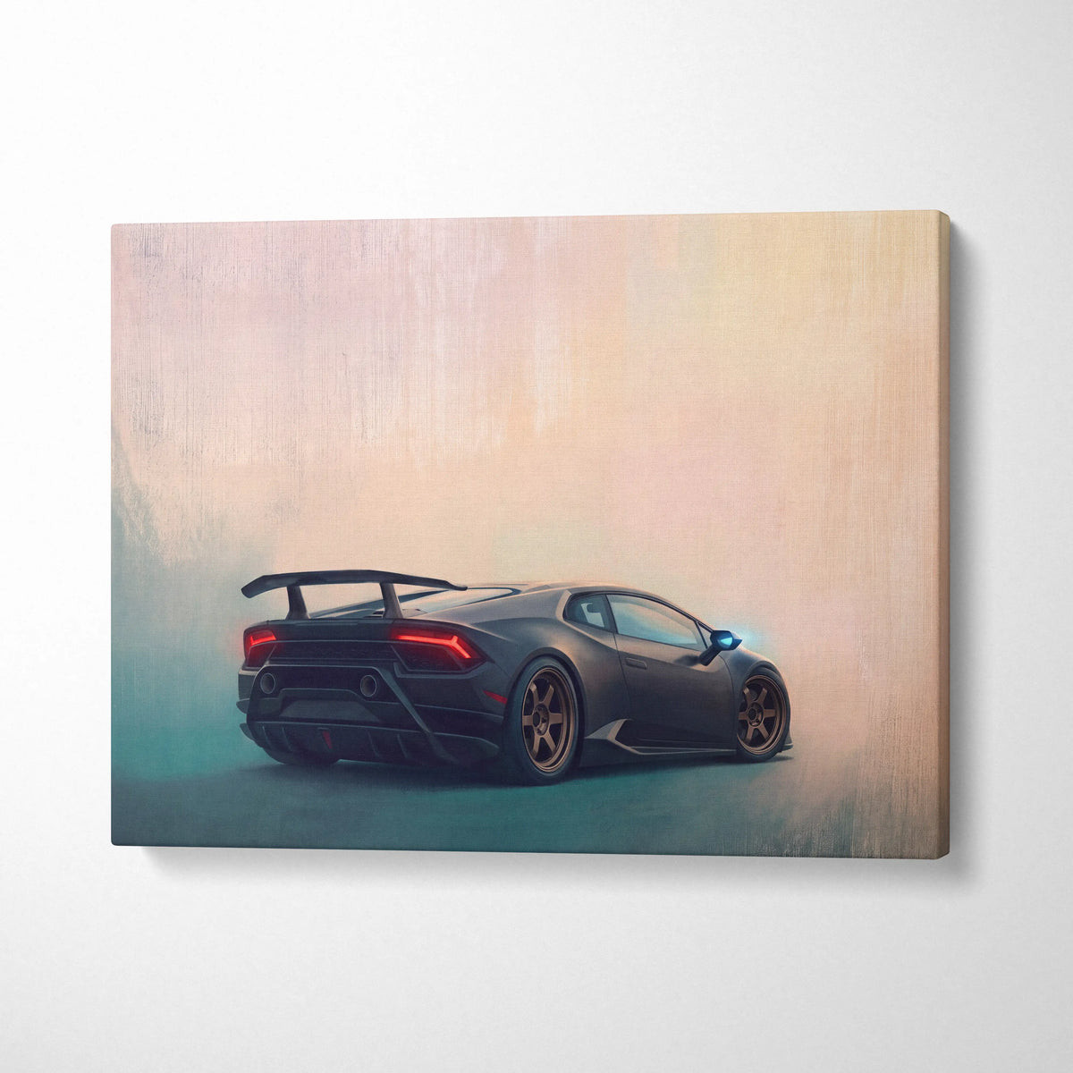 Black lamborghini huracán sports car stylized painting on canvas luxury supercar automotive wall art print