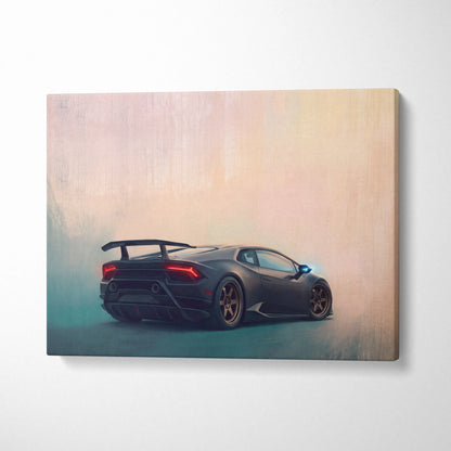 Black lamborghini huracán sports car stylized painting on canvas luxury supercar automotive wall art print