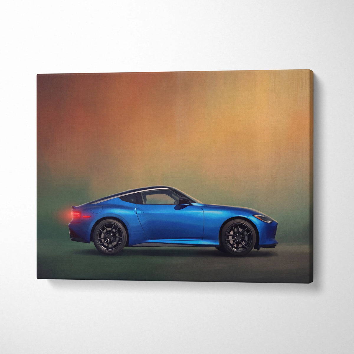 Blue Nissan Z sports car canvas print featuring modern Japanese sports car decor for display and wall art