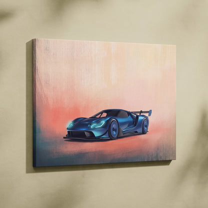 Ford gt inspired blue racing car painting on canvas premium automotive wall decor for car enthusiasts