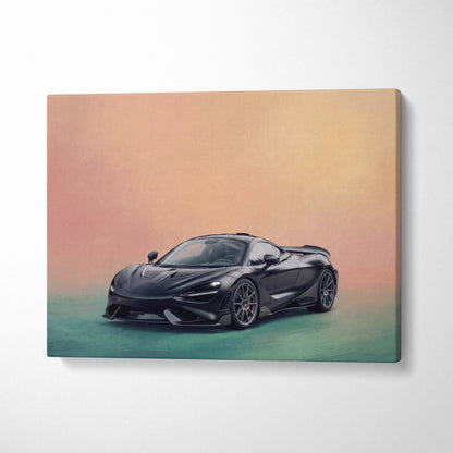 Black mclaren 720s sports car stylized painting on canvas mclaren 720s inspired car wall art track edition print