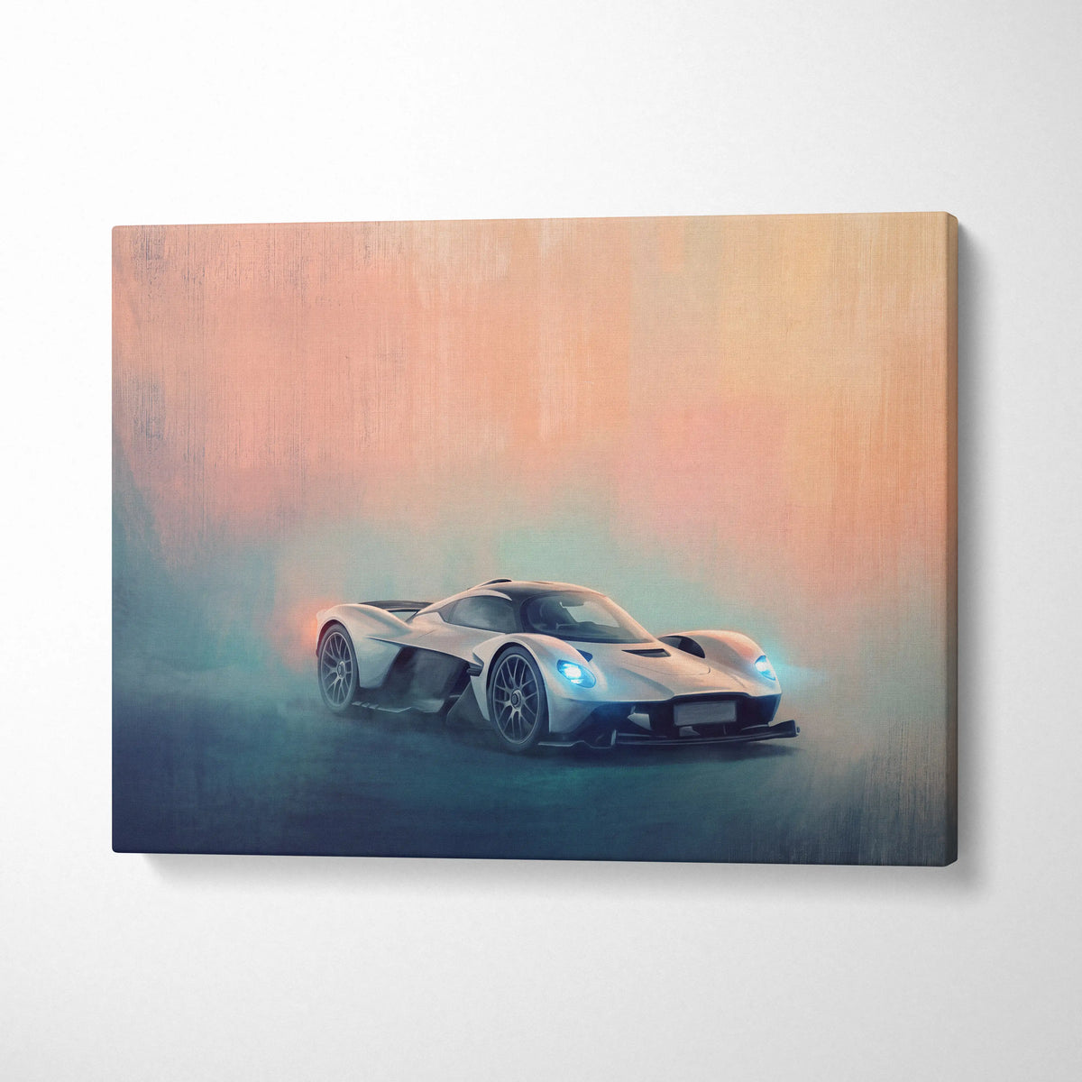 Aston Martin Valkyrie AMR Pro inspired sleek silver sports car track edition canvas painting wall art