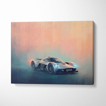 Aston Martin Valkyrie AMR Pro inspired sleek silver sports car track edition canvas painting wall art