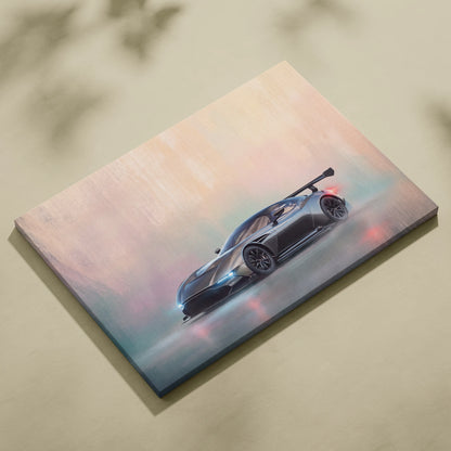 Aston martin vantage race car dynamic motion painting on rectangular canvas art inspired by aston martin valkyrie supercar