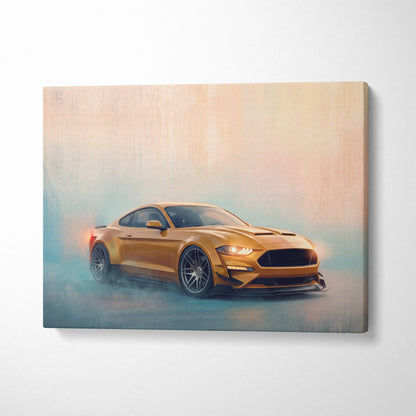 Ford Mustang Inspired Automotive Wall Art, Modern Sports Car Canvas Print for Garage Decor