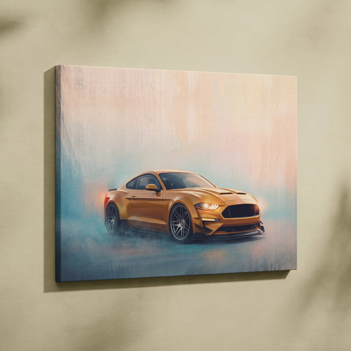 Ford Mustang Inspired Automotive Wall Art, Modern Sports Car Canvas Print for Garage Decor