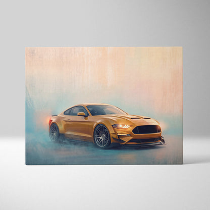 Ford Mustang Inspired Automotive Wall Art, Modern Sports Car Canvas Print for Garage Decor