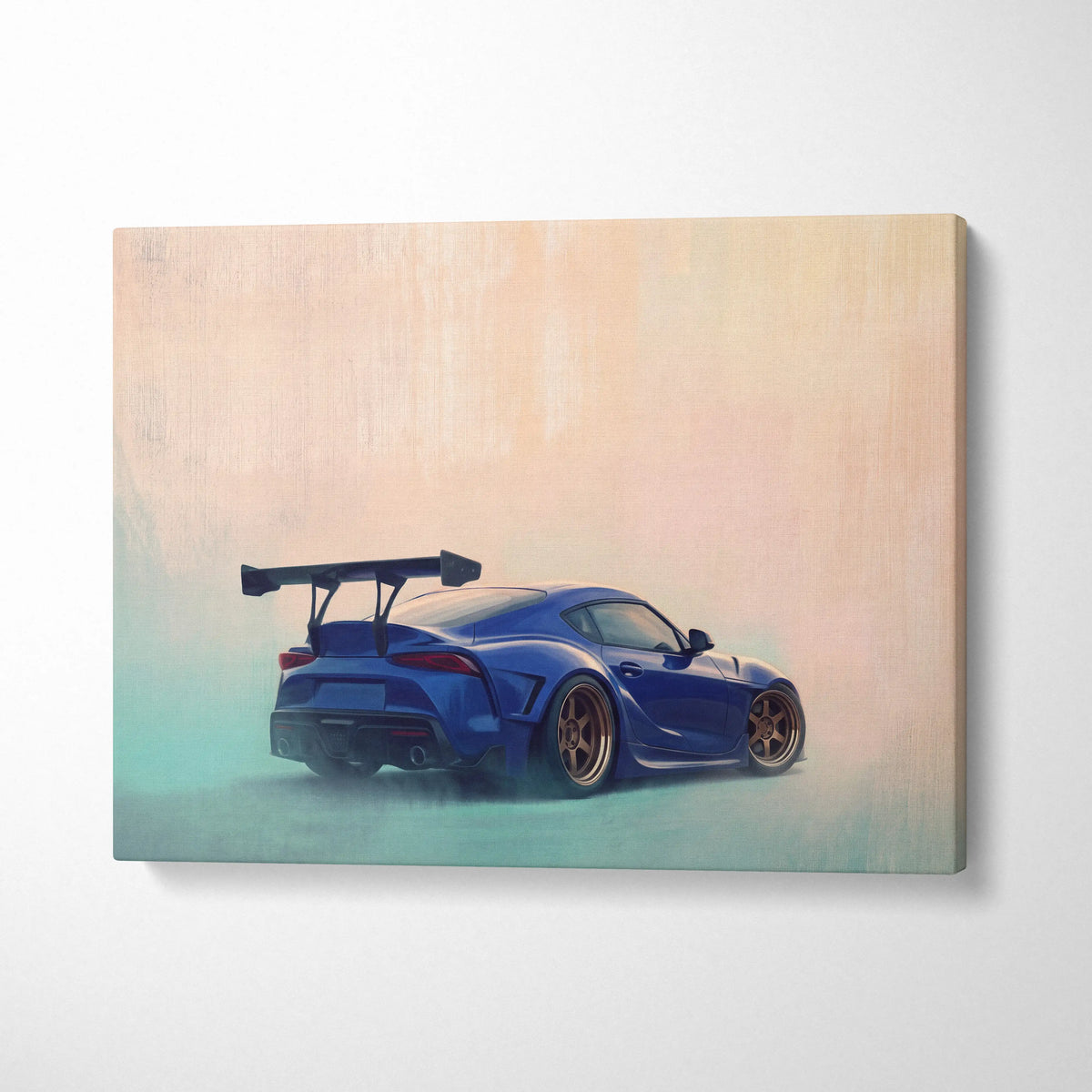 Toyota Supra Inspired Automotive Wall Art - Blue JDM Sports Car Canvas Print for Garage