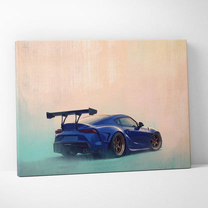 Toyota Supra Inspired Automotive Wall Art - Blue JDM Sports Car Canvas Print for Garage