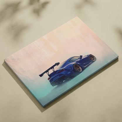 Toyota Supra Inspired Automotive Wall Art - Blue JDM Sports Car Canvas Print for Garage