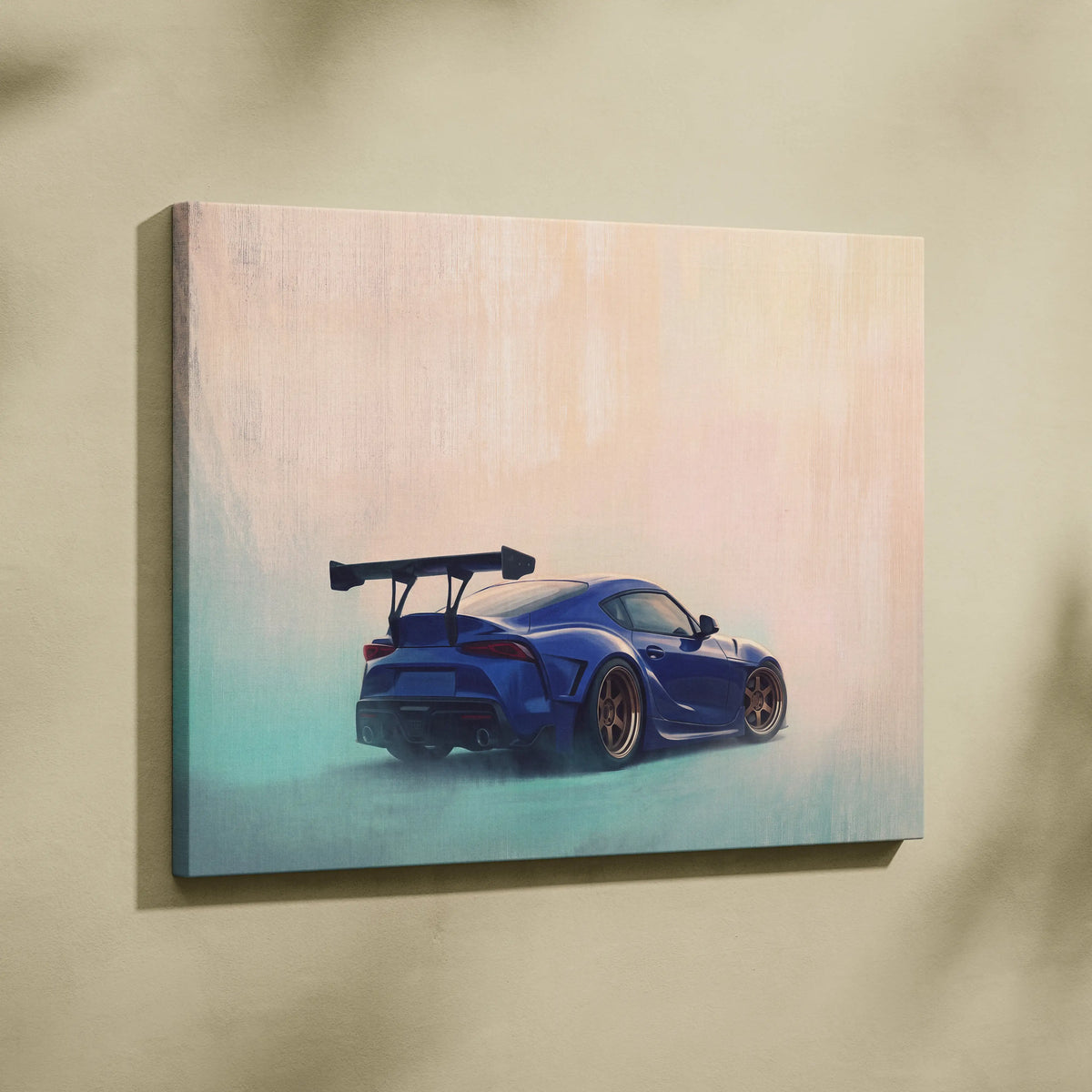 Toyota Supra Inspired Automotive Wall Art - Blue JDM Sports Car Canvas Print for Garage