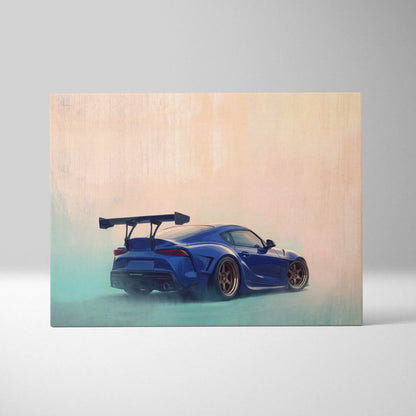 Toyota Supra Inspired Automotive Wall Art - Blue JDM Sports Car Canvas Print for Garage