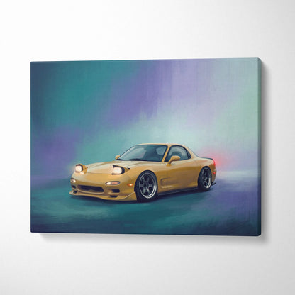 Mazda RX-7 Inspired Car Wall Art - Yellow Rotary Sports Car Canvas Print for Living Room