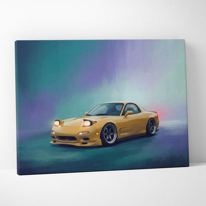 Mazda RX-7 Inspired Car Wall Art - Yellow Rotary Sports Car Canvas Print for Living Room