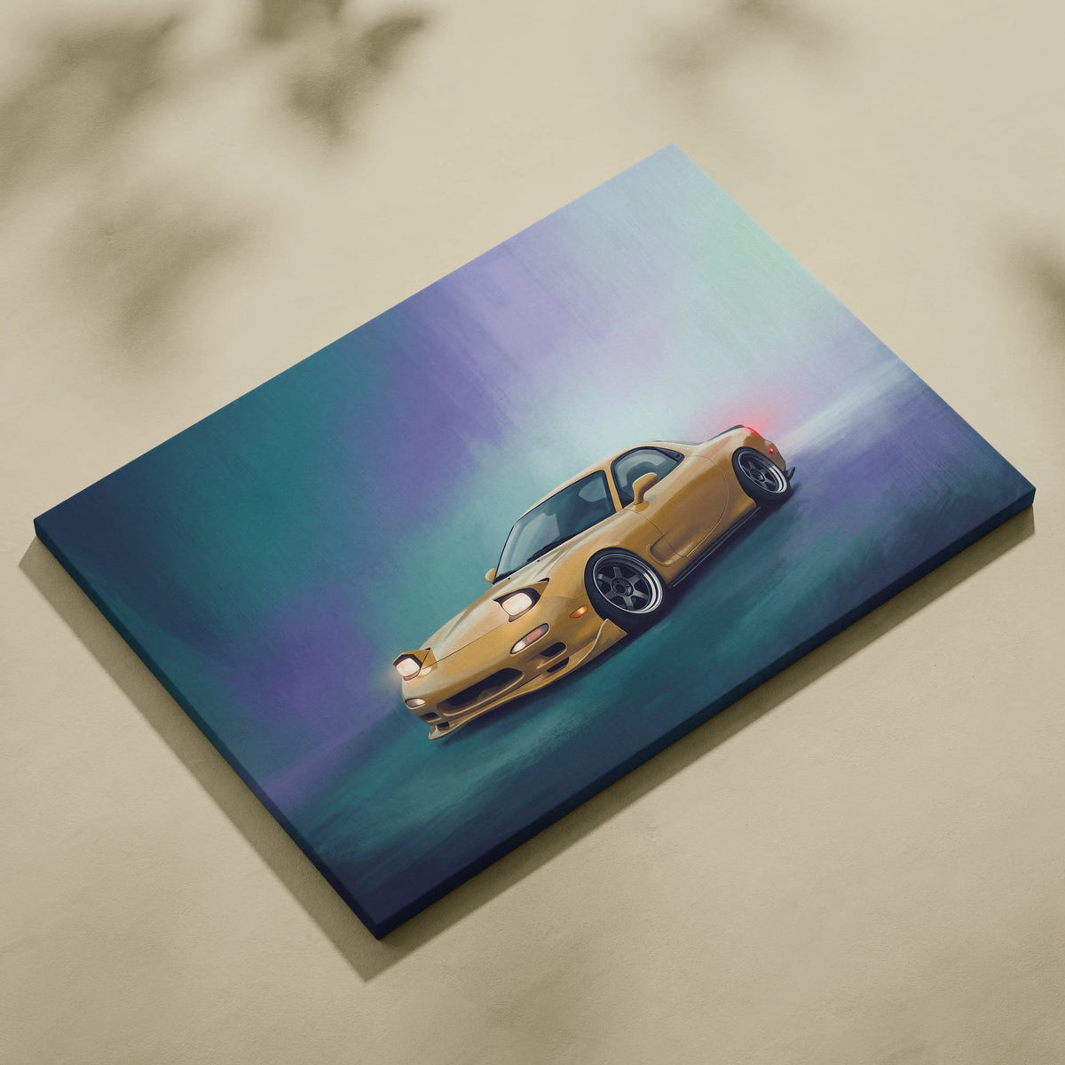 Mazda RX-7 Inspired Car Wall Art - Yellow Rotary Sports Car Canvas Print for Living Room