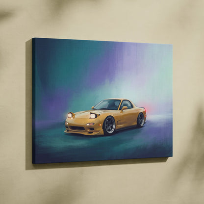 Mazda RX-7 Inspired Car Wall Art - Yellow Rotary Sports Car Canvas Print for Living Room