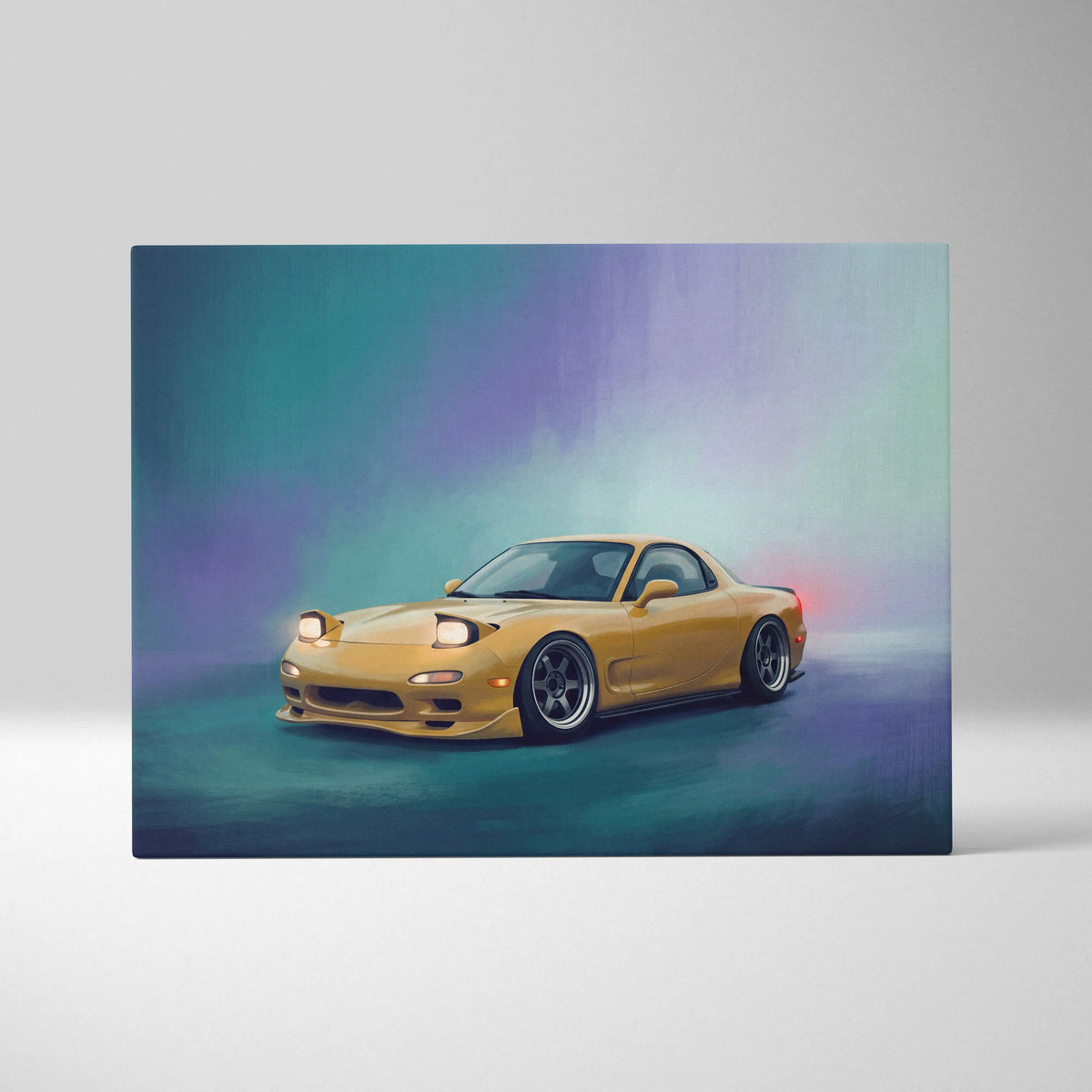 Mazda RX-7 Inspired Car Wall Art - Yellow Rotary Sports Car Canvas Print for Living Room