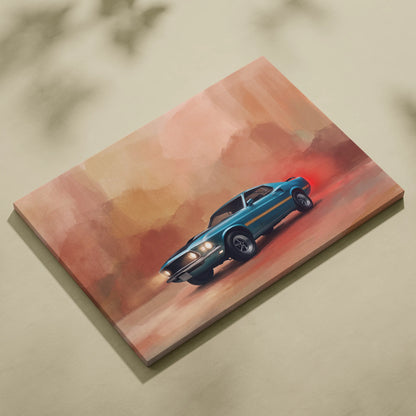 Teal classic ford mustang mach 1 muscle car painting on canvas vintage fastback automotive wall art for living room