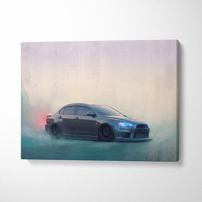 Mitsubishi Lancer Evolution X Inspired Canvas Art - Grey Rally Sedan Vehicle Print