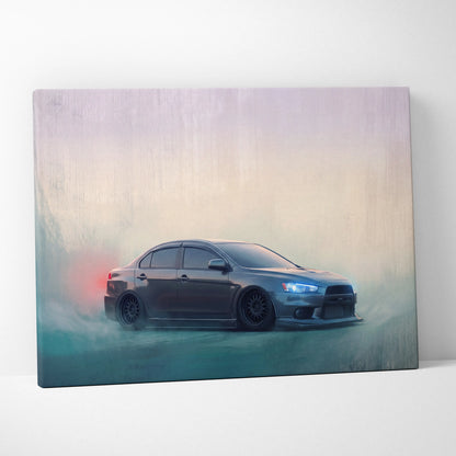 Mitsubishi Lancer Evolution X Inspired Canvas Art - Grey Rally Sedan Vehicle Print