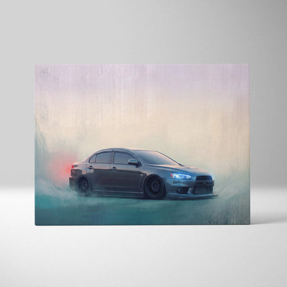 Mitsubishi Lancer Evolution X Inspired Canvas Art - Grey Rally Sedan Vehicle Print