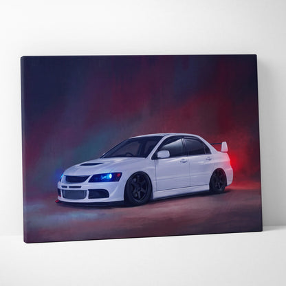 Mitsubishi Lancer Evolution Inspired Car Wall Art - Rally Racing Vehicle Canvas Painting