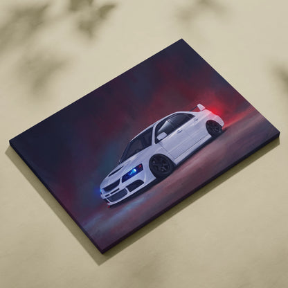 Mitsubishi Lancer Evolution Inspired Car Wall Art - Rally Racing Vehicle Canvas Painting