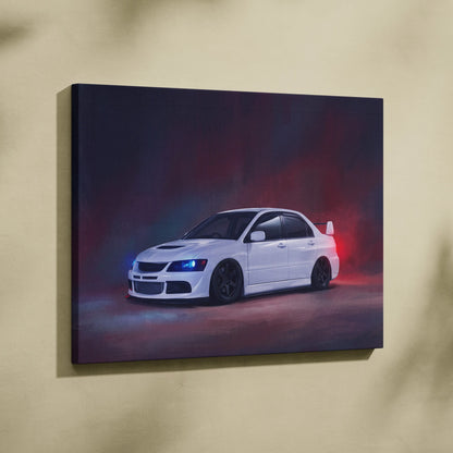 Mitsubishi Lancer Evolution Inspired Car Wall Art - Rally Racing Vehicle Canvas Painting