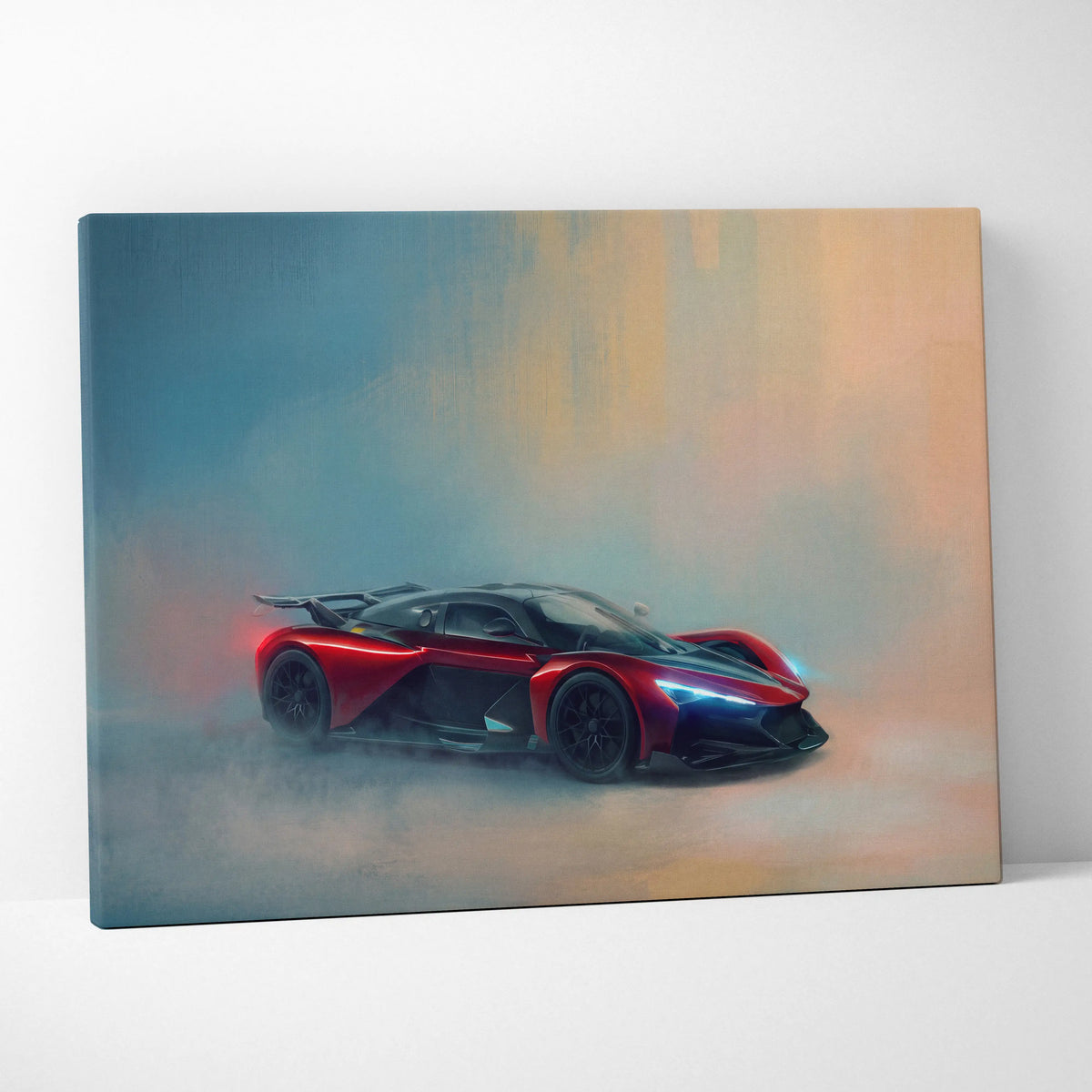 Red and black hypercar painting on canvas inspired by zenvo aurora agil premium automotive wall decor